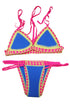 Sexy Strappy Halter Crochet Trimmed Blue Neoprene Swimsuit